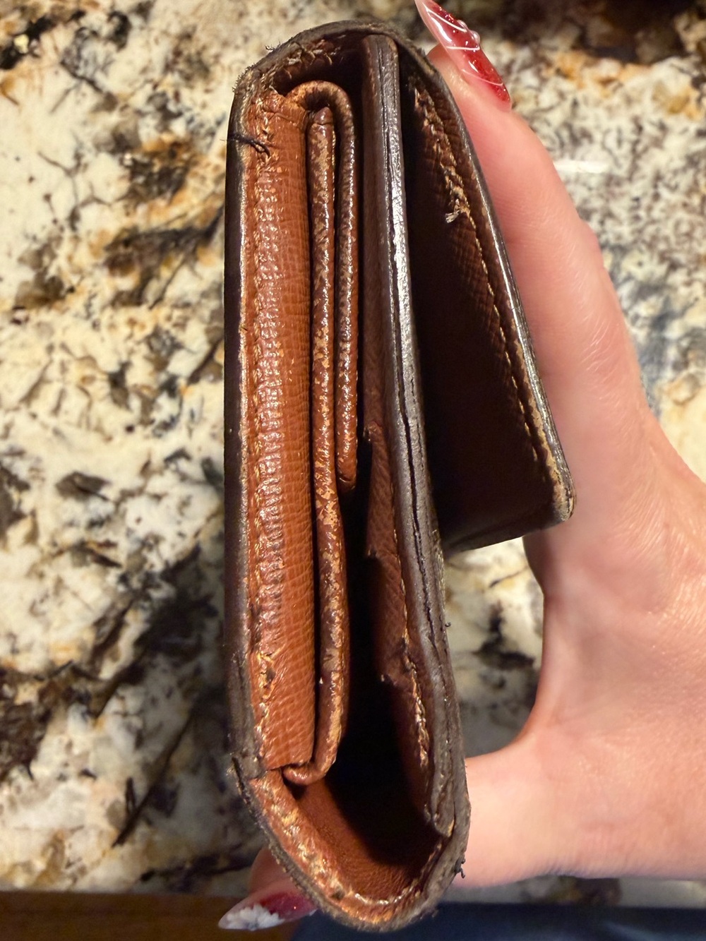 Louis Vuitton LV Authentic Brown Monogram Continental Wallet Gold Vintage - Picture 5 of 8